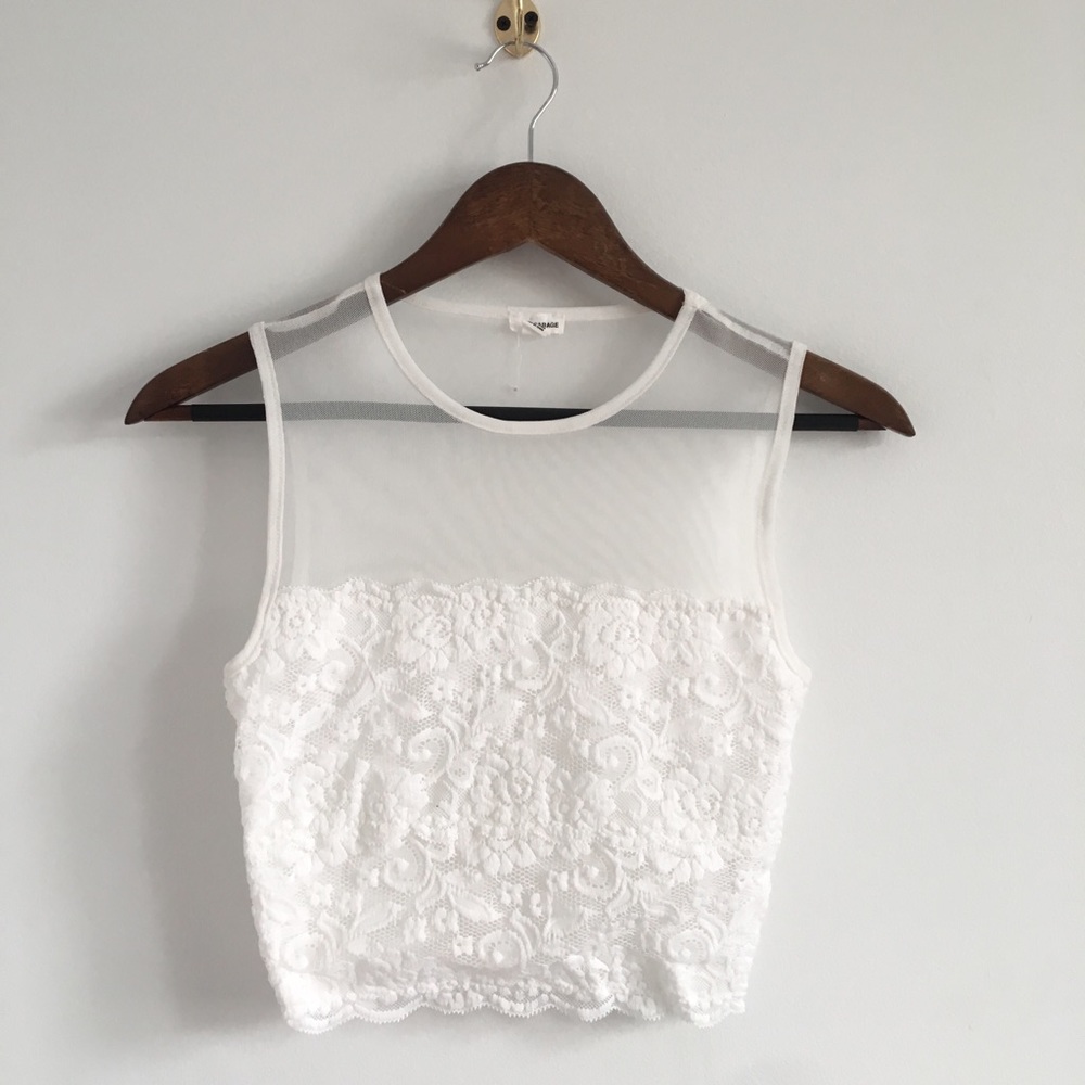 Mesh Lace High Neck Crop Top